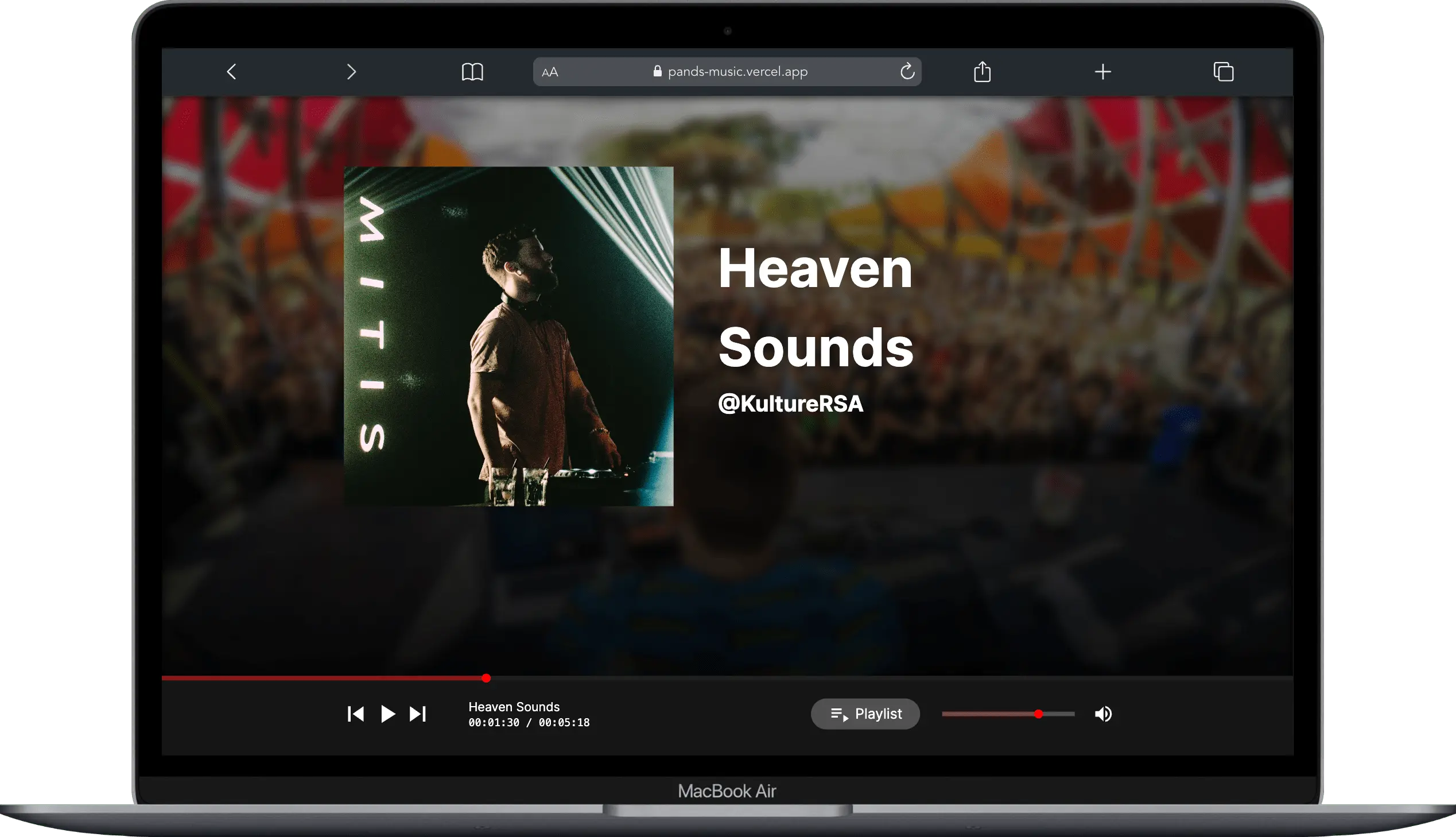 Audio playing progress indicator, Buffered audio indicator, Volume control, Audio seek control