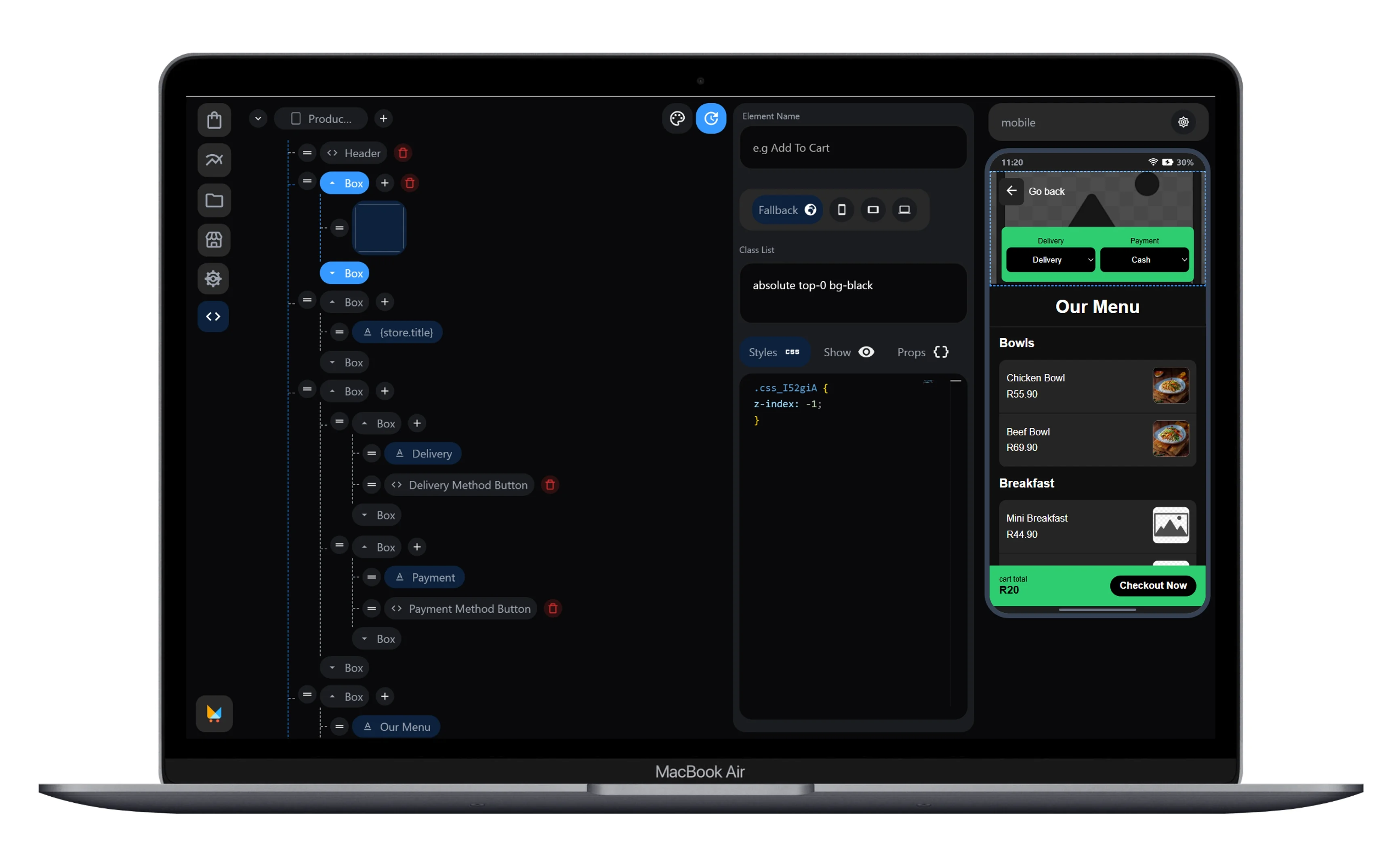 Built an online storefront builder that allows users to fully customise their apps, it comes with a POS system that manages inventoty, multiple stores, prices, cashiers and drivers